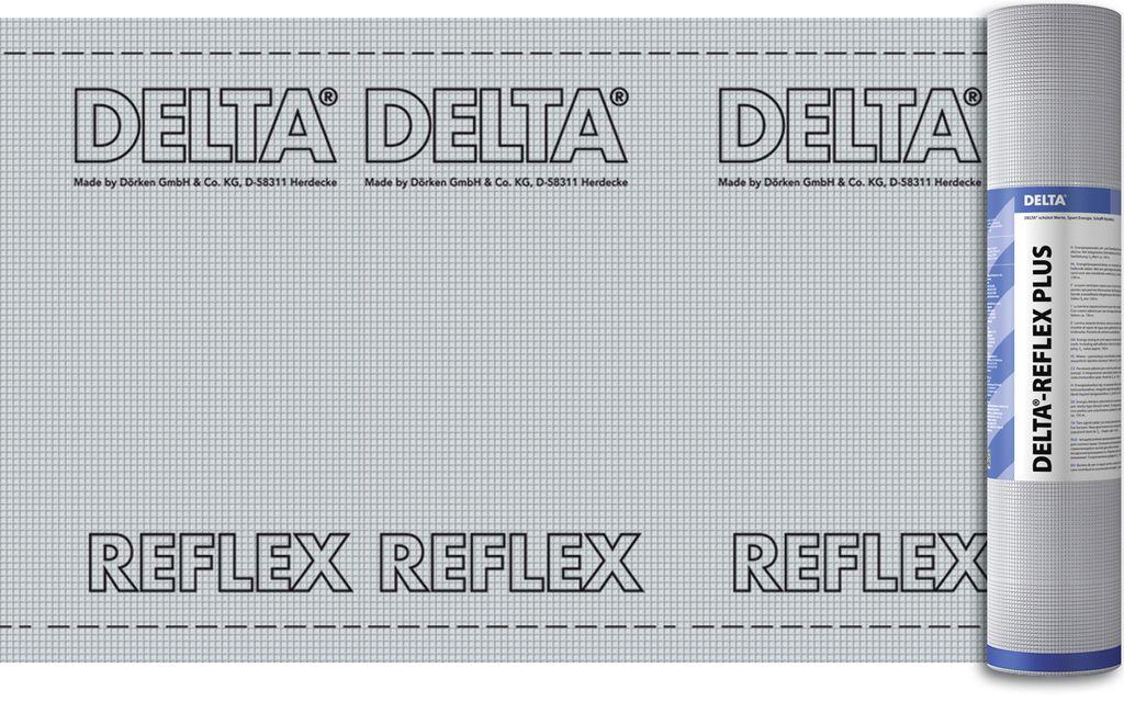 Пароизоляционная пленка Delta Reflex Plus с алюминиевым рефлексным слоем и самоклеящейся лентой рулон 75м2